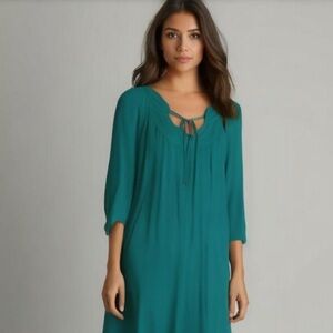 Diane Von Furstenberg Turquoise Teal 3/4 Sleeve Knee Length Dress Size 14 Rayon